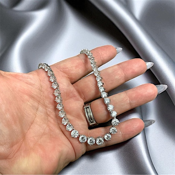 925 Tennis Necklace REAL Sterling Silver 18” Graduated Cubic Zirconia - Picture 11 of 11